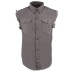 Milwaukee Leather DM4004 Men’s Grey Lightweight Denim Shirt with Sleeveless Frayed Cut Off - Image 6