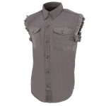 Milwaukee Leather DM4004 Men’s Grey Lightweight Denim Shirt with Sleeveless Frayed Cut Off - Image 5