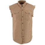 Milwaukee Leather DM4005 Men’s Beige Lightweight Denim Shirt with Frayed Cut Off Sleeveless - Image 6