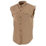 Milwaukee Leather DM4005 Men’s Beige Lightweight Denim Shirt with Frayed Cut Off Sleeveless - Image 5