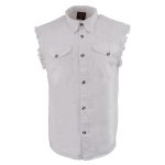 Milwaukee Leather DM4006 Men’s White Denim Lightweight Shirt with Sleeveless Frayed Cut Off - Image 6