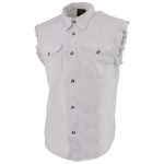 Milwaukee Leather DM4006 Men’s White Denim Lightweight Shirt with Sleeveless Frayed Cut Off - Image 5