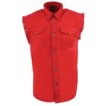 Milwaukee Leather DM4007 Men’s Red Lightweight Denim Shirt with Frayed Cut Off Sleeveless - Image 6
