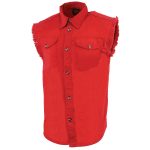 Milwaukee Leather DM4007 Men’s Red Lightweight Denim Shirt with Frayed Cut Off Sleeveless - Image 5