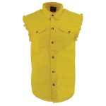 Milwaukee Leather DM4008 Men’s Yellow Lightweight Denim Shirt with with Frayed Cut Off Sleeveless Look