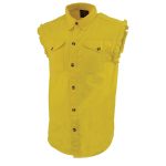 Milwaukee Leather DM4008 Men’s Yellow Lightweight Denim Shirt with with Frayed Cut Off Sleeveless Look - Image 4