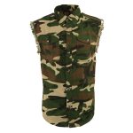 Milwaukee Leather DM4010 Men’s Camo Lightweight Denim Shirt with Vintage and Frayed Sleeveless Look - Image 6