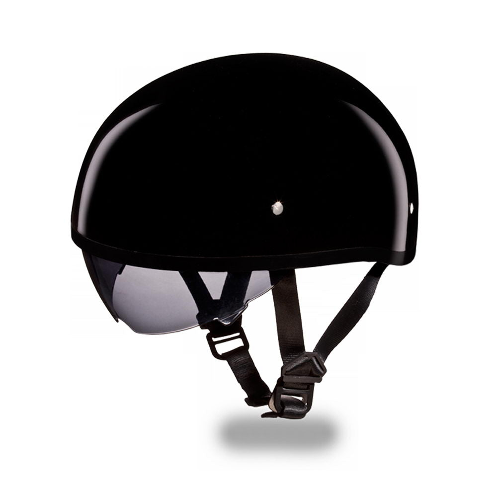 Close Out Daytona Helmets DS8-A ‘Skull Cap’ Gloss Black Half Face Helmet with Inner Shield