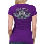 Hot Leathers EDL1061 Women’s 2023 Daytona Beach Antique Sugar Skull Purple T-Shirt - Image 2