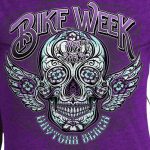 Hot Leathers EDL1061 Women’s 2023 Daytona Beach Antique Sugar Skull Purple T-Shirt - Image 3