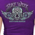 Hot Leathers EDL1061 Women’s 2023 Daytona Beach Antique Sugar Skull Purple T-Shirt - Image 4
