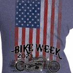 Hot Leathers EDL1064 Women’s 2023 Daytona Bike Week Bling Bike Heather Blue T-Shirt - Image 4