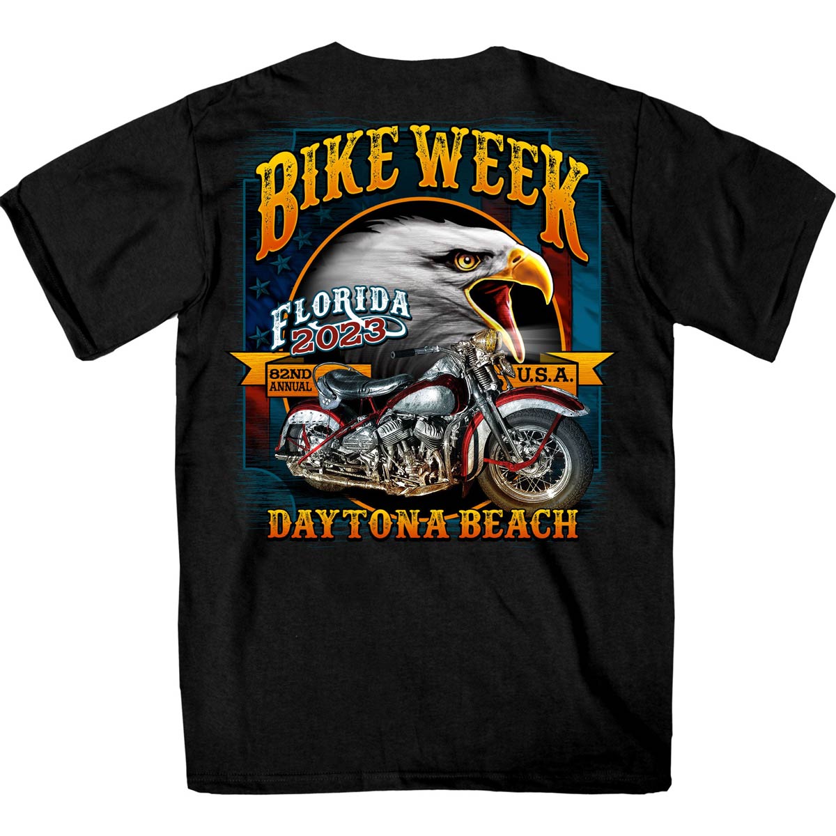 Hot Leathers EDM1184 Men’s 2023 Daytona Beach Bike Week Eagle Bike Black T-Shirt