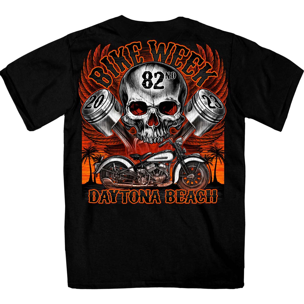 Hot Leathers EDM1188 Men’s 2023 Daytona Bike Week Skull Pistons Black T-Shirt