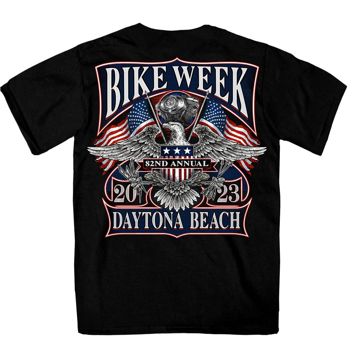 Hot Leathers EDM1192 Men’s 2023 Daytona Beach Vintage Patriot Black T-Shirt