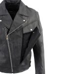 Genuine Leather EL1055 Men’s Black Classic Vented ‘Braided’ Moto Jacket with Utility Pocket - Image 4