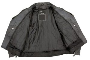Genuine Leather EL1055 Men’s Black Classic Vented ‘Braided’ Moto Jacket with Utility Pocket - Image 3