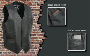 Event Leather EL1310GO Men’s Black Leather Classic Snap Button Biker Vest - Image 2
