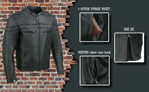 Event Leather EL1408 Men’s Black Sporty Scooter Crossover Motorcycle Leather Jacket – Motorcycle Riding Jackets - Image 2