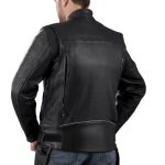 Genuine Leather EL1409 Men’s Black Leather Vented Mandarin Collar Racer Jacket - Image 2