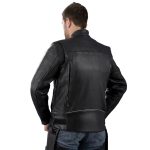 Genuine Leather EL1409 Men’s Black Leather Vented Mandarin Collar Racer Jacket - Image 4