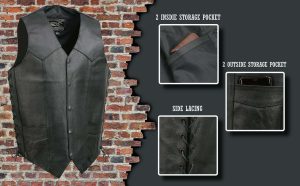 Event Leather EL5315T Men’s Black Classic Side Lace Biker Vest in Big and Tall Sizes - Image 2