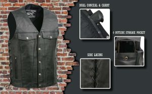 Event Leather EL5360 Men’s Black Leather Vest with Denim Style Pockets and Side Lace - Image 2