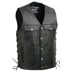 Event Leather EL5360 Men’s Black Leather Vest with Denim Style Pockets and Side Lace