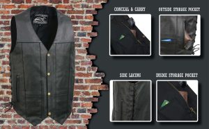 Event Leather EL5391 Men’s Black Leather 10 Pocket Side Lace Vest - Image 2