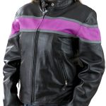 Genuine Leather EL7111 Ladies Black and Purple Racer Style Leather Jacket - Image 2