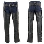 Genuine Leather EL1153 Unisex Black Classic Motorcycle Leather Chaps - Image 3