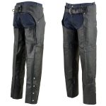 Genuine Leather EL1153 Unisex Black Classic Motorcycle Leather Chaps - Image 2