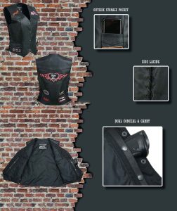 Event Leather ELL4900 Women’s ‘Love to Ride’ Black Leather Motorcycle Patched Embroidered Vests with Side Laces - Image 4