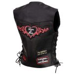 Event Leather ELL4900 Women’s ‘Love to Ride’ Black Leather Motorcycle Patched Embroidered Vests with Side Laces - Image 13