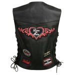 Event Leather ELL4900 Women’s Classic Black Genuine Leather Side Laced Motorcycle Riders Vest w/ 9 Patches