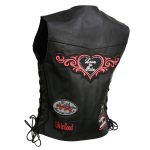 Event Leather ELL4900 Women’s Classic Black Genuine Leather Side Laced Motorcycle Riders Vest w/ 9 Patches - Image 15