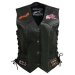 Event Leather ELL4900 Women’s ‘Love to Ride’ Black Leather Motorcycle Patched Embroidered Vests with Side Laces - Image 12