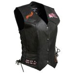 Event Leather ELL4900 Women’s ‘Love to Ride’ Black Leather Motorcycle Patched Embroidered Vests with Side Laces - Image 10
