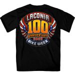 Hot Leathers ELM1054 Men’s Black 2023 Laconia Motorcycle Rally 100th Anniversary Logo Bike Week T-Shirt