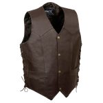 Event Leather ELM3905 ‘Mayhem’ Men’s Brown Leather Side Lace Vest with Winged Skull Emboss - Image 2