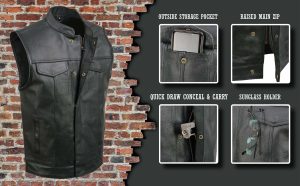 Event Leather ELM3910 Men’s Black Motorcycle Leather Riders Club Style Vest w/ Dual Closure - Image 2
