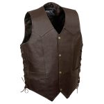 Event Leather ELM3915 Men’s Brown Side Lace Motorcycle Leather Vest with Skull and Cross Bones Emboss - Image 3