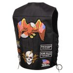 Event Leather ELM3920 Men’s Black Leather Pre-Patched Bikers Vest w/ 6 Pockets – 23 Patches and Side Laces - Image 14