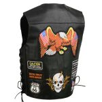 Event Leather ELM3920 Men’s Black Leather Pre-Patched Bikers Vest w/ 6 Pockets – 23 Patches and Side Laces - Image 13