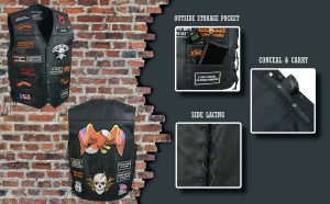 Event Leather ELM3920 Men’s Black Leather Pre-Patched Bikers Vest w/ 6 Pockets – 23 Patches and Side Laces - Image 2