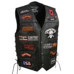 Event Leather ELM3920 Men’s Black Leather Pre-Patched Bikers Vest w/ 6 Pockets – 23 Patches and Side Laces - Image 5