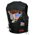 Event Leather ELM3930 Men’s Black Motorcycle Riders Leather Vest w/ 9 Patches and Adjustable Side Laces - Image 12