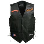 Event Leather ELM3930 Men’s Black Motorcycle Riders Leather Vest w/ 9 Patches and Adjustable Side Laces - Image 8
