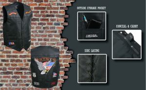 Event Leather ELM3930 Men’s Black Motorcycle Riders Leather Vest w/ 9 Patches and Adjustable Side Laces - Image 2