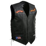 Event Leather ELM3930 Men’s Black Motorcycle Riders Leather Vest w/ 9 Patches and Adjustable Side Laces - Image 5